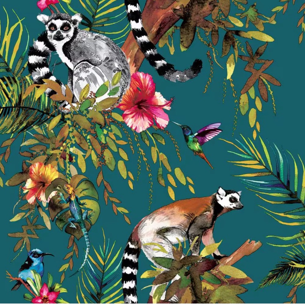 HOLDEN Tropical Lemur Teal Blue Non-Pasted Wallpaper Roll (Covers 56 sq. ft.)
